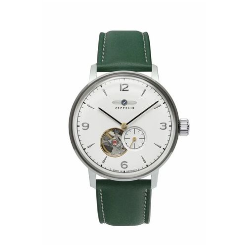 Zeppelin Hindenburg Montre Homme Acier Automatic Cuir Vert 8066-1