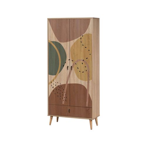 Armoire 2 Portes Effet Bois Multicolore 80x45 H190 Cm