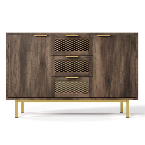 Buffet Vintage Effet Bois Avec 3 Tiroirs Et 2 Portes 120x40x76 Cm