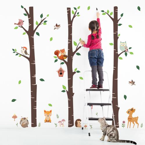 Stickers Muraux Grand Arbre Enfant Autocollants Muraux Mural Stickers  Animaux Forêt Renard Hibou pour Chambre Enfants