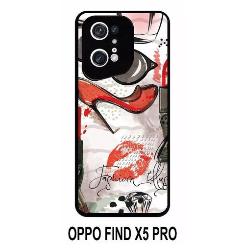 Coque Oppo Find X5 Pro - Motif Girly Fond Blanc - Silicone - Noir