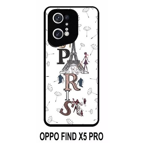 Coque Oppo Find X5 Pro - Paris Fond Blanc - Silicone - Noir