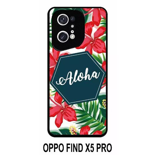 Coque Oppo Find X5 Pro - Aloha Tropical Fond Blanc - Silicone - Noir