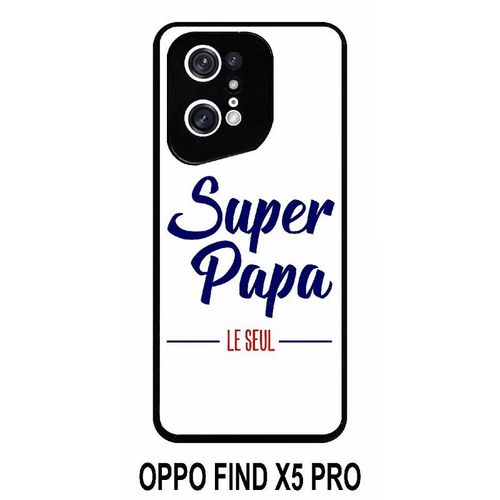 Coque Oppo Find X5 Pro - Super Papa Le Seul Fond Blanc - Silicone - Noir