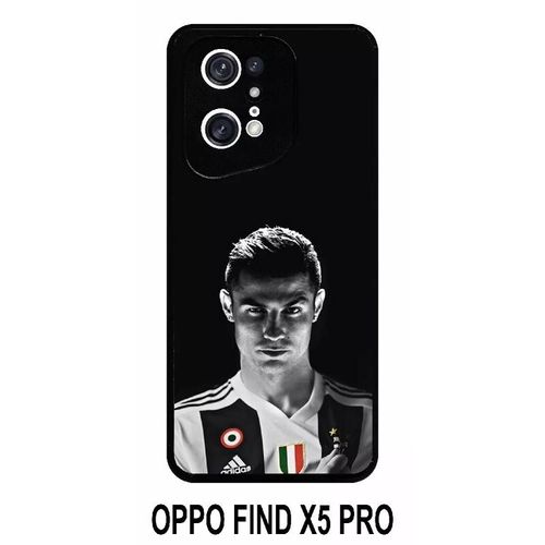 Coque Oppo Find X5 Pro - Ronaldo Juventus Foot Noir Et Blanc - Silicone - Noir