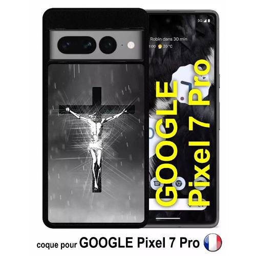 Coque Pour Google Pixel 7 Pro - Jésus Croix Noir Et Blanc - Silicone - Noir