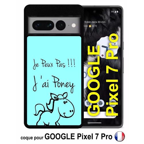 Coque Pour Google Pixel 7 Pro - Citation Poney Turquoise - Silicone - Noir
