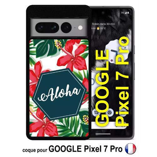 Coque Pour Google Pixel 7 Pro - Aloha Tropical Fond Blanc 2 - Silicone - Noir