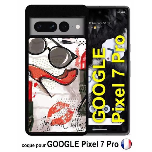 Coque Pour Google Pixel 7 Pro - Motif Girly Fond Blanc - Silicone - Noir