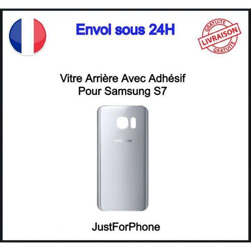 Vitre Arrière Samsung Galaxy S7 Silver Cache Batterie Adhésif Logo Ce