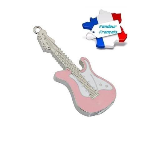 Cle Usb guitare electrique rose/blanc , capacité 16 go, livraison gratuite et rapide 2 à 3 jours. Entreprise Française.