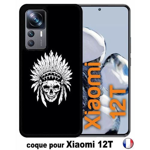 Coque Pour Xiaomi 12t - Tete De Mort Coiffe Indienne Noir Et Blanc - Silicone - Noir