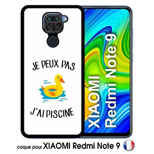 Coque Pour Xiaomi Redmi Note 9 - Je Peux Pas J Ai Piscine Bouee Canard Fond Blanc - Silicone - Noir