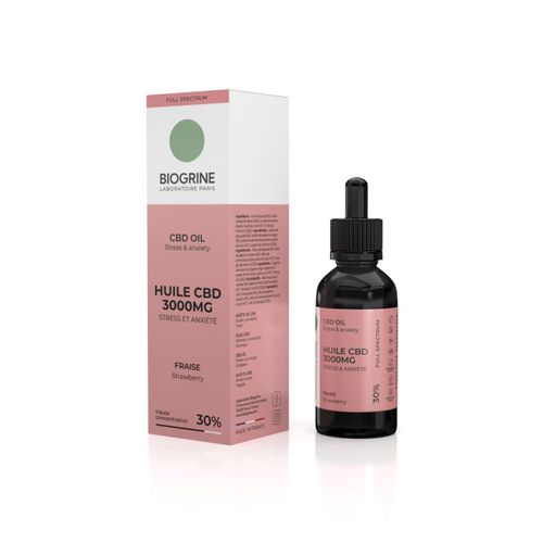Biogrine | Huile Cbd 3000mg Full Spectrum 30% | Goût Fraise 10ml Vegan 