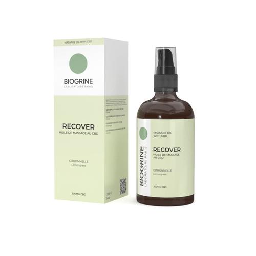 Biogrine | "Recover" | Huile De Massage Au Cbd | Citronnelle | 300mg Cbd 100ml 