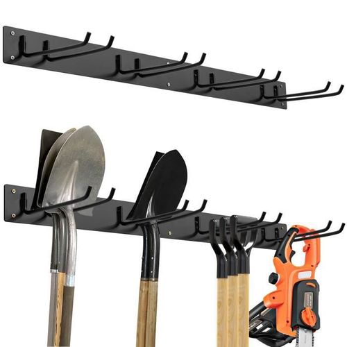 COSTWAY Porte Outils Mural en Métal avec 4 Paires de Crochets, de 91CM Charge Total 150KG pour Cuisine Garage Jardin, Noir