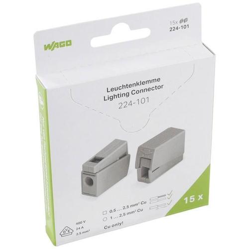 Borne pour luminaires WAGO 224-101 flexible: 0.5-2.5 mm² rigide: 0.5-2.5 mm² Nombre de pôles (num): 2 gris 15 pc(s)