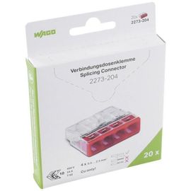 Borne de raccordement rigide: 0.5-2.5 mm² Nombre de pôles (num): 4 WAGO 20 pc(s) transparent, rouge
