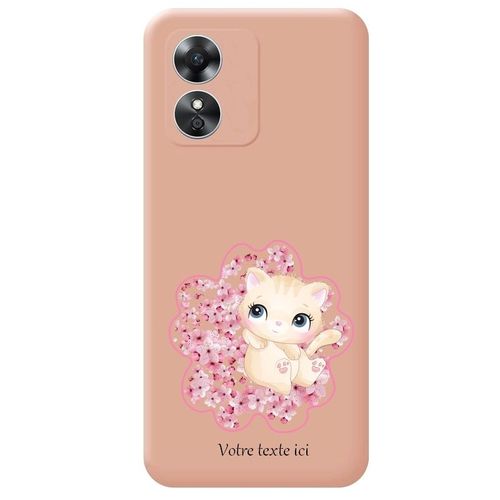 Coque Rose Oppo A17 Chat Fleur Cerisier