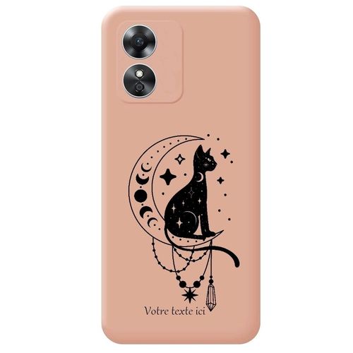 Coque Rose Oppo A17 Chat Lune