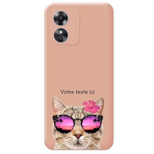 Coque Rose Oppo A17 Chat Lunettes Personnalisee