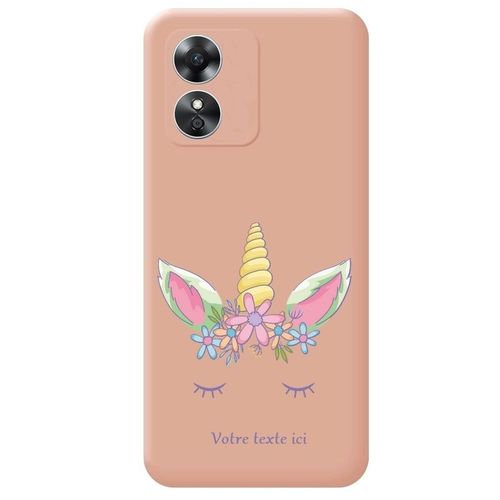 Coque Rose Oppo A17 Licorne Floral Personnalisee