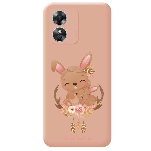 Coque Rose Oppo A17 Lapin Maman Personnalisee