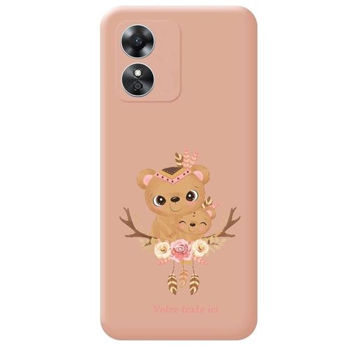 Coque Rose Oppo A17 Ourson Maman Panda Personnalisee
