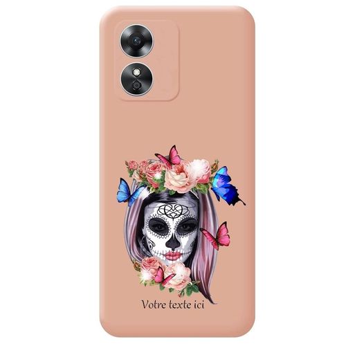 Coque Rose Oppo A17 Mort Mexicaine Calavera Papillon