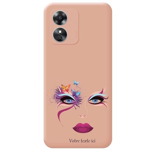 Coque Rose Oppo A17 Visage Makeup Papillon