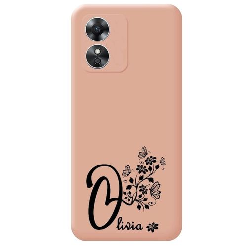 Coque Rose Oppo A17 Avec Votre Prenom 13 Papillon Et Fleur