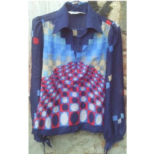 Vintage - Chemisette - " Adrienne Lemaux " - Manches Longues - Polyester - Taille 38