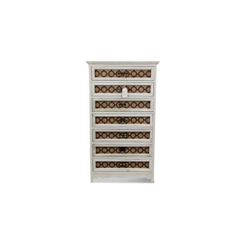 Chiffonnier 7 Tiroirs Bois Cerusé Blanc 64x32.5x112.5cm
