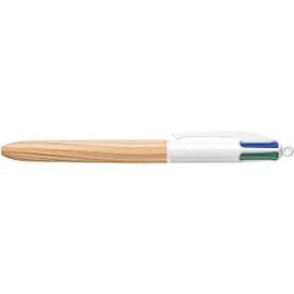 Bic - Stylo 4 Couleurs - Corps En Imitation Bois - Bleu Rouge Vert Et Noir