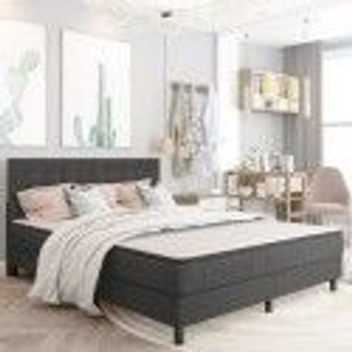 Sommier Tapissier Gris Foncé Tissu 180x200 Cm