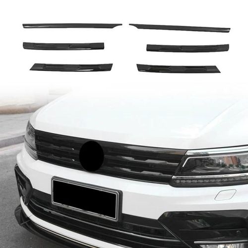 Noir Brillant - Grille Centrale En Maille De Pare-Chocs Avant De Voiture Abs, Bandes De Moulage De Gril, Garniture De Couverture, Style De Voiture Pour Vw Tiguan Mk2 2016-2021, 6 Pièces