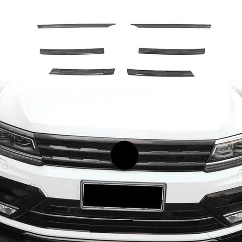 Fibre De Carbone Noir - Grille Centrale En Maille De Pare-Chocs Avant De Voiture Abs, Bandes De Moulage De Gril, Garniture De Couverture, Style De Voiture Pour Vw Tiguan Mk2 2016-2021, 6 Pièces