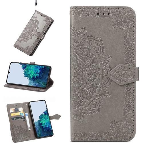 Coque Pour Google Pixel 7 Etui,Magnétique Cuir Pu Flip Cover Case,Protection Antichoc Motif Mandala,Housse Avec Carte Fentes/Stand Fonction.-Gris