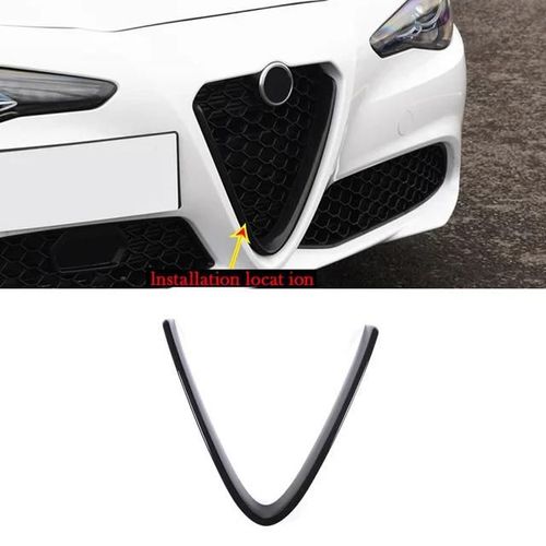 Noir Brillant-1 Pièces - Logo Autocollant En Fiber De Carbone, Pour Alfa Romeo Stelvio 2017 ¿ 2020, Accessoires De Voiture, Calandre Avant, Cadre En V, Garniture De Décoration