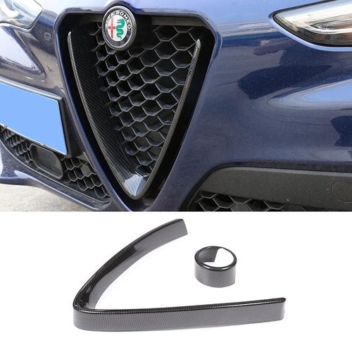 Fibre de carbone-2 pièces - Logo autocollant en Fiber de carbone, Pour Alfa Romeo Stelvio 2017 ¿ 2020, Accessoires de voiture, Calandre avant, Cadre en V, Garniture de décoration