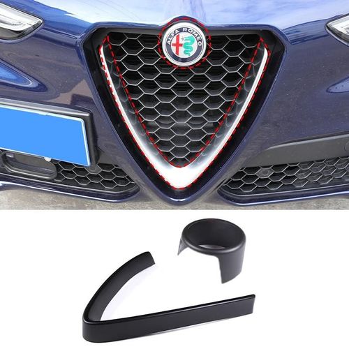 Noir Mat-2pcs - Logo Autocollant En Fiber De Carbone, Pour Alfa Romeo Stelvio 2017 ¿ 2020, Accessoires De Voiture, Calandre Avant, Cadre En V, Garniture De Décoration
