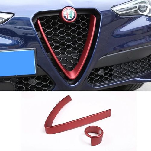 Rouge-2pcs - Logo Autocollant En Fiber De Carbone, Pour Alfa Romeo Stelvio 2017 ¿ 2020, Accessoires De Voiture, Calandre Avant, Cadre En V, Garniture De Décoration