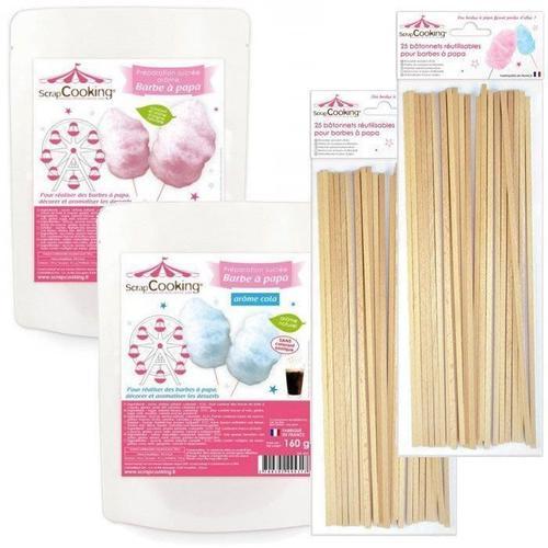 Appareil à barbe à papa - SCRAPCOOKING - Préparation bleue et rose - 50 bâtonnets inclus