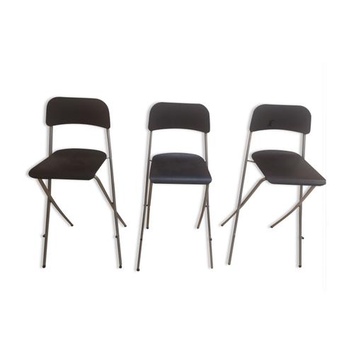 Lot De 3 Chaises Hautes Bar Bois Et Poxy Ikea Noir