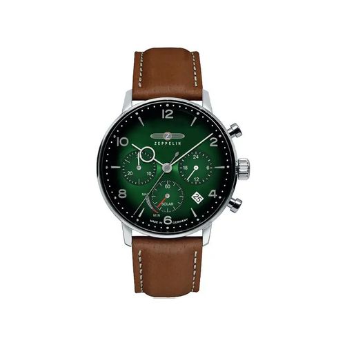 Zeppelin Hindenburg Montre Homme Acier Chrono Solaire Cuir Marron 8086-4