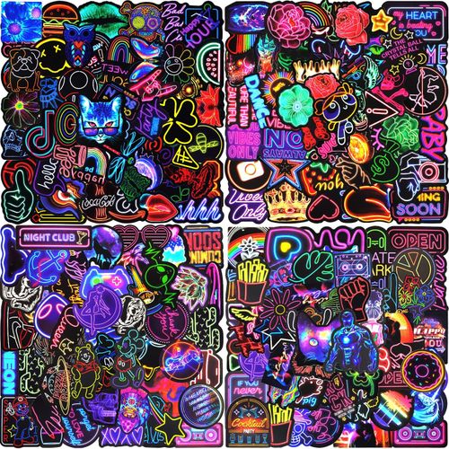 Stickers 200 Pcs Autocollants Marque Néons Sticker VSCO Waterproof Vinyle Stickers Aesthetic Pour Ordinateur Portable Skate Phone MacBook iPad Valises Vtt Voiture Velo Moto Tuning Poussettes Casques