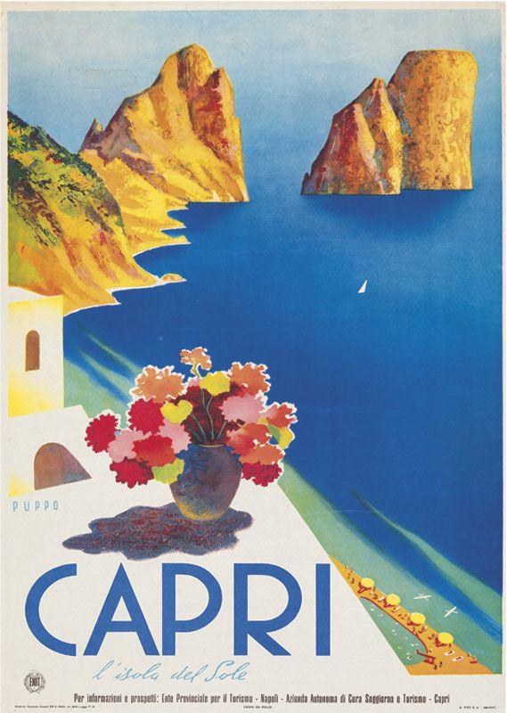 Affiche Vintage Publicités d'Antan Tourisme Monde - Capri Italie Poster Décoration  Murale A3+ (32 x 45 cm)