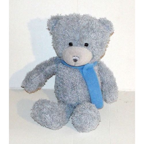 Doudou Ours Echarpe En Laine Bleu Maxi Toys - Peluche Ourson 30 Cm