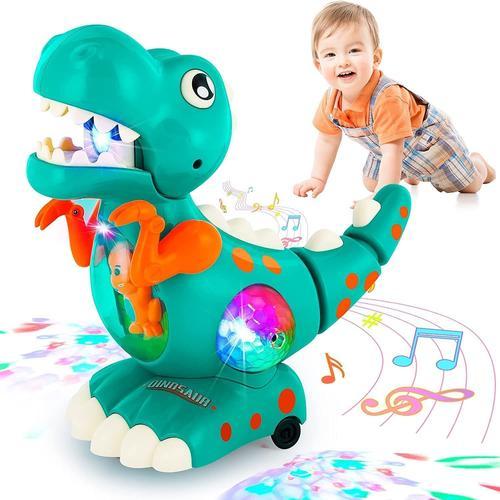 Jouet dinosaure pour garçons, jouet pour bébé avec lumière et musique cool,  bosse et Go marche et wag tail dino, cadeau pour enfants 3 à 4 ans