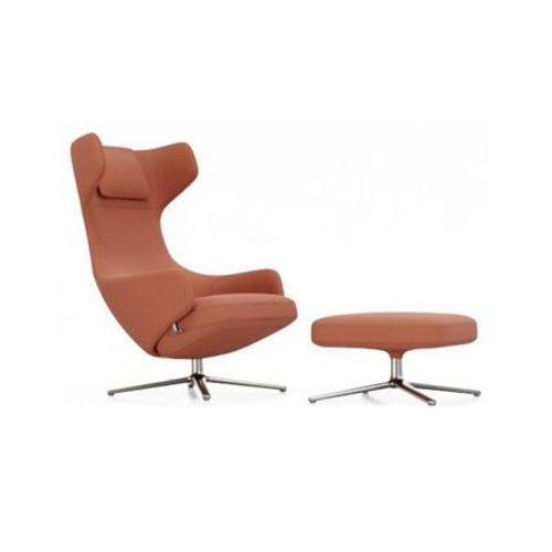 Fauteuil Grand Repos & Ottoman Nouvelle Édition - Aluminium Poli - Cosy2 Point De Croix 15 Orange Rouille - Hauteur Du Siège 40 Cm - Taille Unique